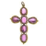 A garnet cross pendant.Length 4.3cms.