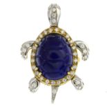 A diamond and lapis lazuli turtle pendant.May also be used as a clasp.Estimated total diamond