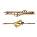Two early 20th century 9ct gold gem-set brooches,