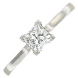 A platinum square-cut diamond single-stone ring.With report 1189610980,