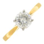 An 18ct gold brilliant-cut diamond single-stone ring.Total diamond weight 1.07cts,