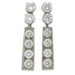 A pair of diamond drop earrings.Estimated total diamond weight 1.80cts,