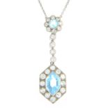 An aquamarine and diamond pendant,