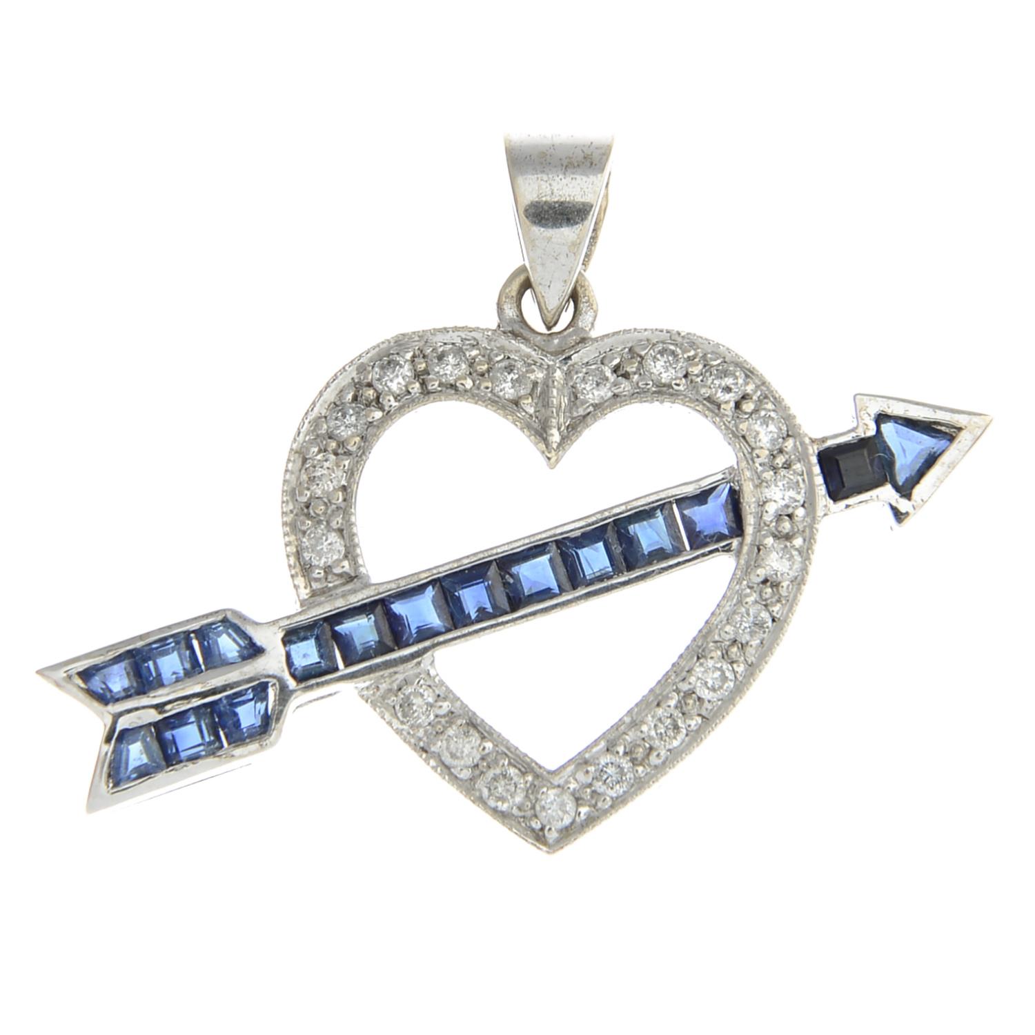 An 18ct gold sapphire and diamond pendant.Total diamond weight 0.25ct,