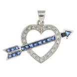 An 18ct gold sapphire and diamond pendant.Total diamond weight 0.25ct,