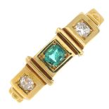 A late Victorian 18ct gold emerald and diamond ring.Estimated total diamond weight 0.10ct,