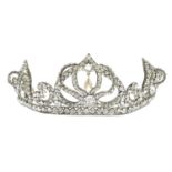 A late 19th century paste and cultured pearl tiara.Inner diameter 13.3cms.