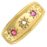 An Edwardian 18ct gold ruby and diamond ring.Hallmarks for Chester, 1906.Ring size L.