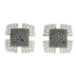 A pair of diamond and black gem earrings.Estimated total diamond weight 2cts.Stamped 750.Length