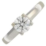 A platinum diamond single-stone ring.Diamond laser inscribed GIA 2141590866,