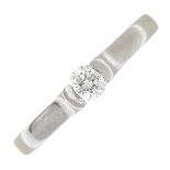 A platinum brilliant-cut diamond single-stone ring.Estimated diamond weight 0.20ct,