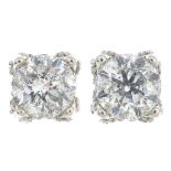 A pair of brilliant-cut diamond stud earrings.Estimated total diamond weight 1.30cts,