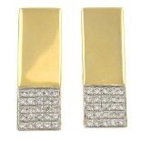 A pair of diamond earrings.Total diamond weight 0.38cts.Stamped 750.