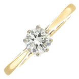 An 18ct gold brilliant-cut diamond single-stone ring.Estimated diamond weight 0.50ct,