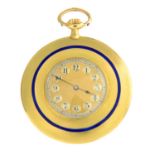 An early 20th century 18ct gold enamel pocket watch.Import marks for London.Length 5.8cms.