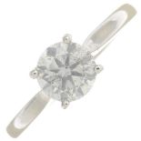 An 18ct gold brilliant-cut diamond single-stone ring.Estimated diamond weight 1ct,