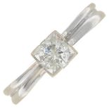 An 18ct gold square-cut diamond single-stone ring.Estimated diamond weight 0.35ct,