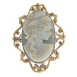 An opal cameo brooch.Stamped 375.Length 5.2cms.