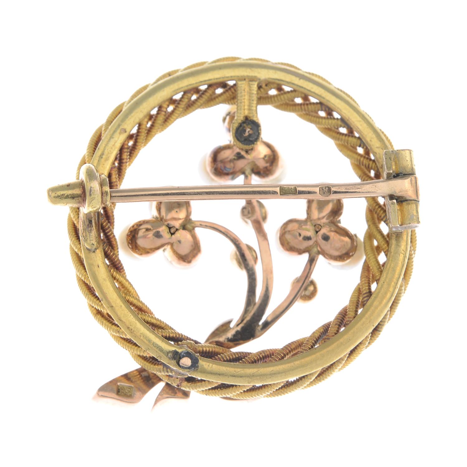 A late 19th century Austrian 18ct gold seed pearl and rose-cut diamond floral wreath brooch. - Image 2 of 5