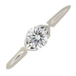 A platinum brilliant-cut diamond single-stone ring.Diamond weight 0.42ct,