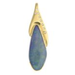 An 18ct gold opal composite and diamond pendant.Estimated total diamond weight 0.15ct.Hallmarks for