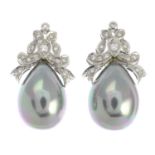 A pair of imitation pearl and diamond earrings.Imitation pearls measuring approximately 15.5 by