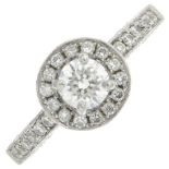 A platinum diamond cluster ring.Estimated total diamond weight 1ct,