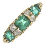 An emerald and diamond dress ring.Approximate ring size J.