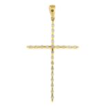 A diamond cross pendant.Total diamond weight 0.18ct.Stamped 750.Length 3.7cms.