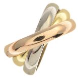 A 'Trinity' ring, by Cartier.Signed Cartier.Stamped 750.Ring size L.