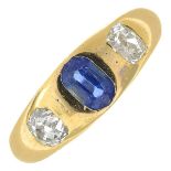 A sapphire and diamond dress ring.Estimated total diamond weight 0.40ct,