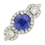 A sapphire and diamond dress ring.Sapphire calculated weight 1.15cts,