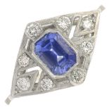 A sapphire and diamond dress ring.Estimated total diamond weight 0.20ct,