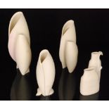 Four studio pottery vases by Elaine Hind, three in irregular curled form,