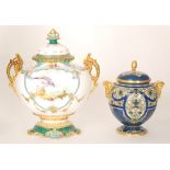 A late 19th Century Royal Crown Derby twin handled vase and cover decorated with a hand painted