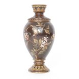 A late 19th Century Mettlach Aesthetic vase of footed shouldered ovoid form with a collar neck,