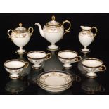 A Noritake teaset comprising pedestal teapot, milk jug, sucrier and four cups and saucers,