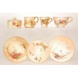 A small collection of assorted Royal Worcester blush ivory comprising three teacups and saucers and