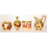 Four pieces of Royal Worcester Fallen Fruits comprising an ovoid cache pot hand painted by Platt,