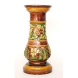 A Doulton Lambeth stoneware jardiniere pedestal stand of footed and waisted cylindrical form,