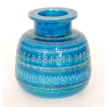 A 1960s Bitossi Rimini Blue vase decorated with bands of impressed patterns against a tonal blue