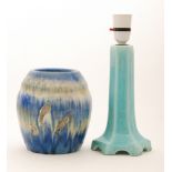 Two pieces of Ruskin Pottery comprising a crystalline glaze vase of ovoid form with a banded neck,