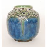 An early 20th Century Royal Doulton Lambeth Stoneware vase of ovoid from with a scrolling foliate