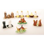 Seven assorted novelty Carlton Ware cruet sets comprising a chess set, monks, pheasant,