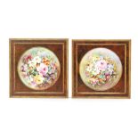 A matched pair of later 20th Century framed porcelain plaques each decorated with a spray of hand