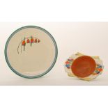 A Clarice Cliff Wilkinson Daffodil shape grapefruit dish decorated in the hand painted Crocus