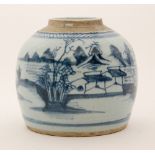 An early 19th Century Chinese blue and white ginger jar decorated in under glaze blue and white