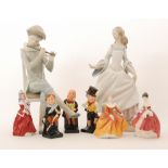 Two Lladro figures, the first modelled as Cinderella, the second a seated boy playing the flute,