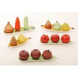 Five assorted novelty Carlton Ware cruet sets formed as fruit and vegetables,