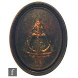 SPANISH SCHOOL (18TH CENTURY) - Madonna and Child, oil on canvas laid down on board, oval, framed,